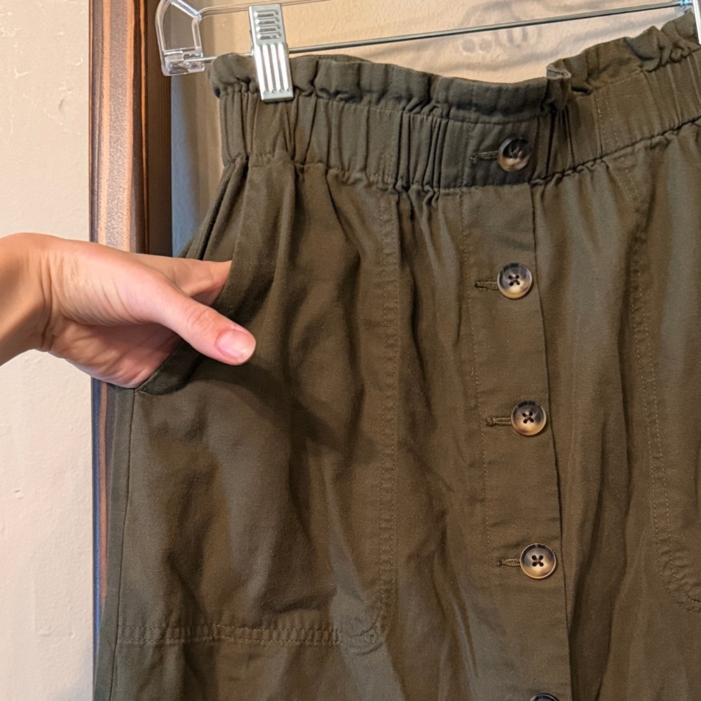 Madewell Olive Green Button-Front A-Line Skirt - Picture 4 of 6